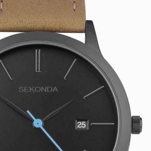Sekonda Bergen Men's Watch | Black Alloy Case & Tan Leather Strap with Black Dial | 30133